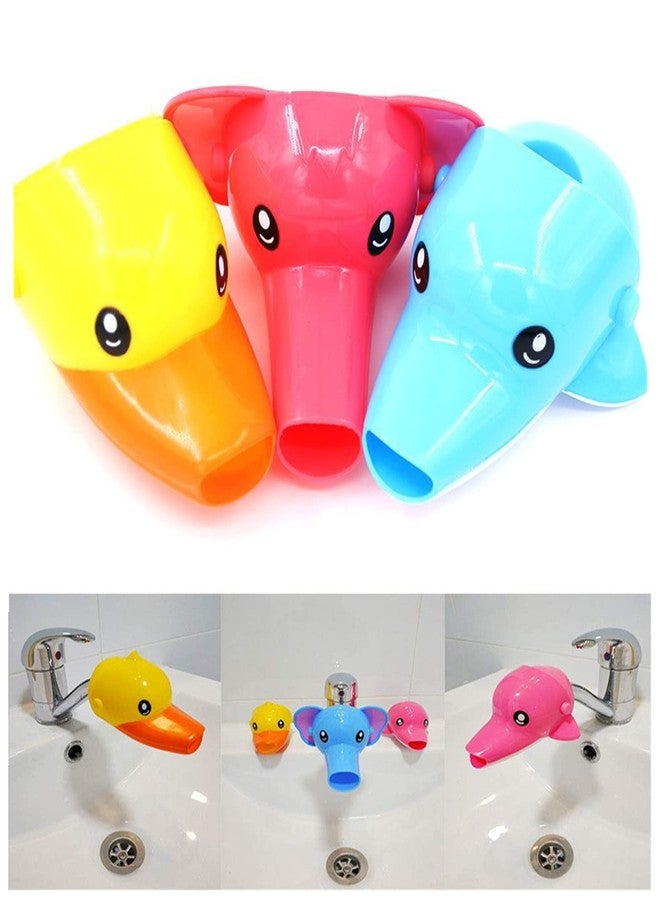EVSOFMLF Faucet Extender for Kids, EVSOFMLF 3Pcs Faucet Cover Cartoon Faucet Extender Sink Hand Extender Washing for Children, Toddler, Baby Fun and Safe (Blue Dolphi, Yellow Duck, Pink Elephant) - Image 1