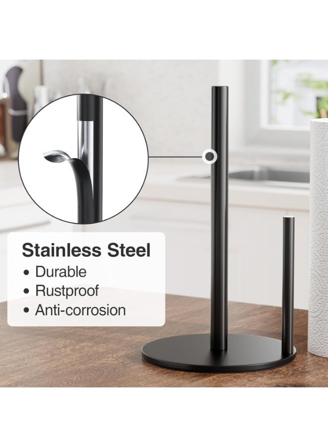 سوفام رف مناشف ورقي أسود خاص بالمطبخ، رف مناشف ورقي خاص بالمطبخ من الاستانلس ستيل عالي الجودة، لوضع مناشف ورقية خاصة بالمطبخ، وموزع مناشف ورقية منضدة، بقاعدة ذات وزن (أسود) - Image 5