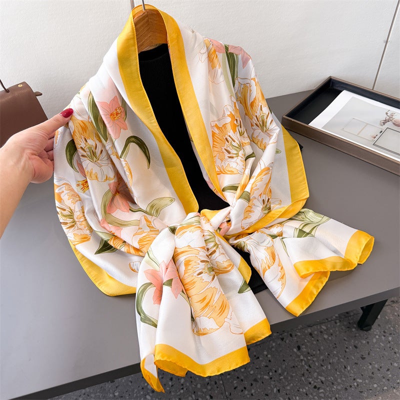Korean-Style Floral Imitation Silk New Satin Fashion Sun-Protective Spring and Summer Style Long Scarf Shawl Versatile Headscarf Scarf - Image 3