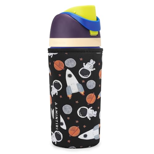 Amintiri Cute Sleeve for Owala Kids FreeSip 16 oz Thick Neoprene Cover Compatible with Owala 16 oz Water Bottle Scratch Resistant Sleeve for Boys Girls to School AstronautSpaceship 16 Ounces - Image 1