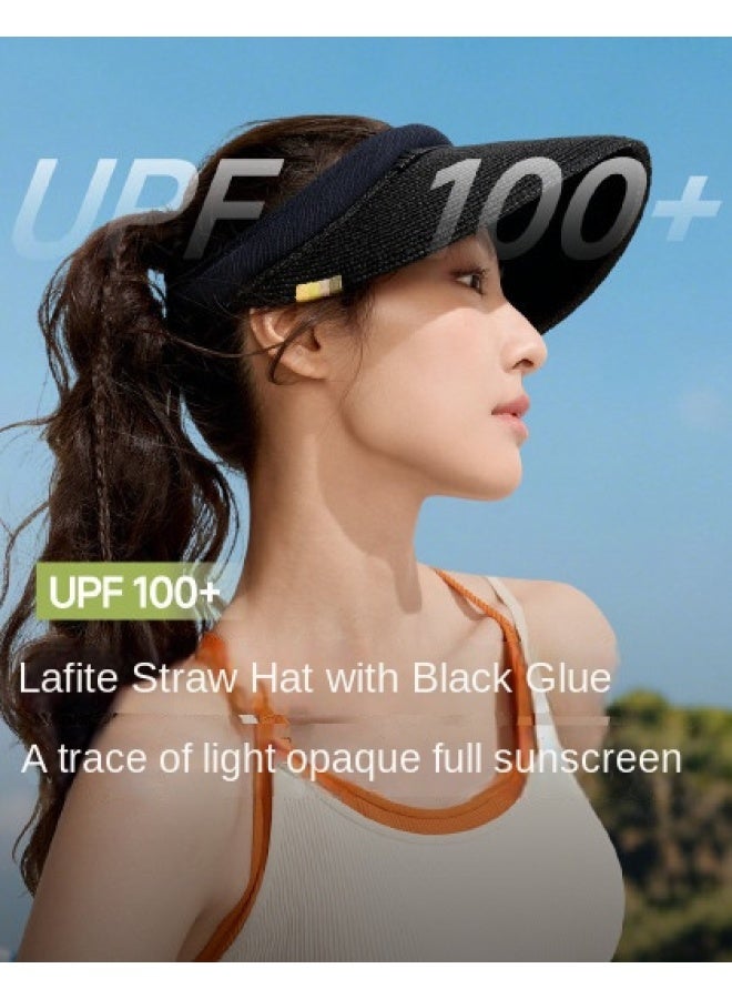 دبل 【حماية مزدوجة من الشمس】قبعة الشمس النسائية ذات القمة المفتوحة باللون الأسود الهلامي للربيع والصيف، تمنع الضوء والحرارة، قبعة شمس متعددة الاستخدامات للسفر - Image 1