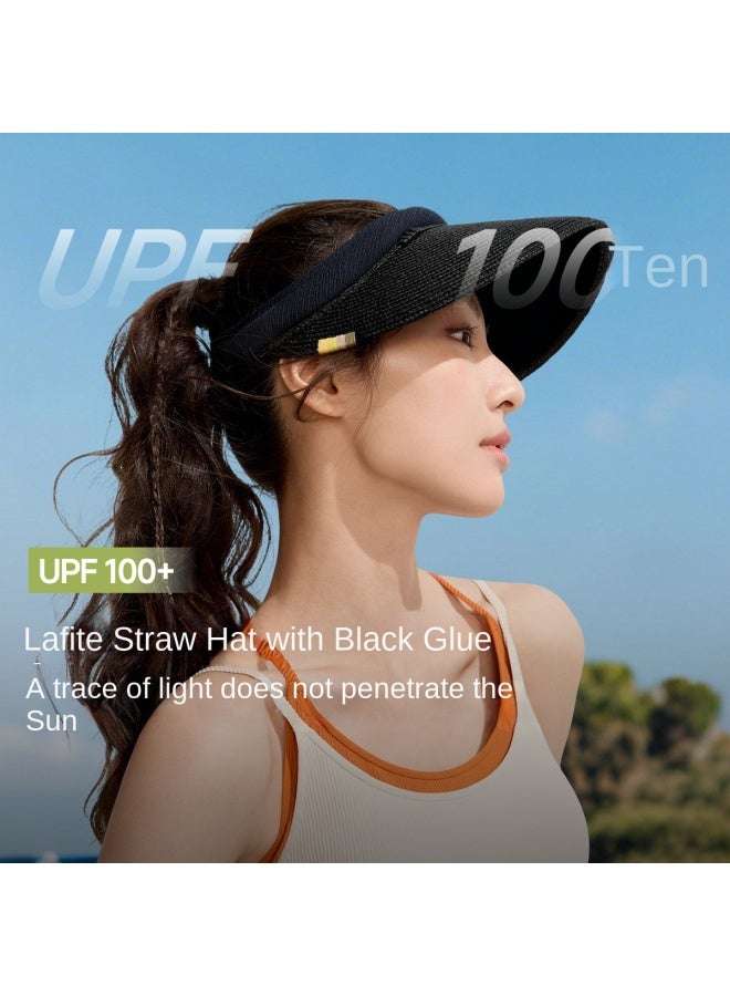 دبل 【حماية مزدوجة من الشمس】قبعة الشمس النسائية ذات القمة المفتوحة باللون الأسود الهلامي للربيع والصيف، تمنع الضوء والحرارة، قبعة شمس متعددة الاستخدامات للسفر - Image 2