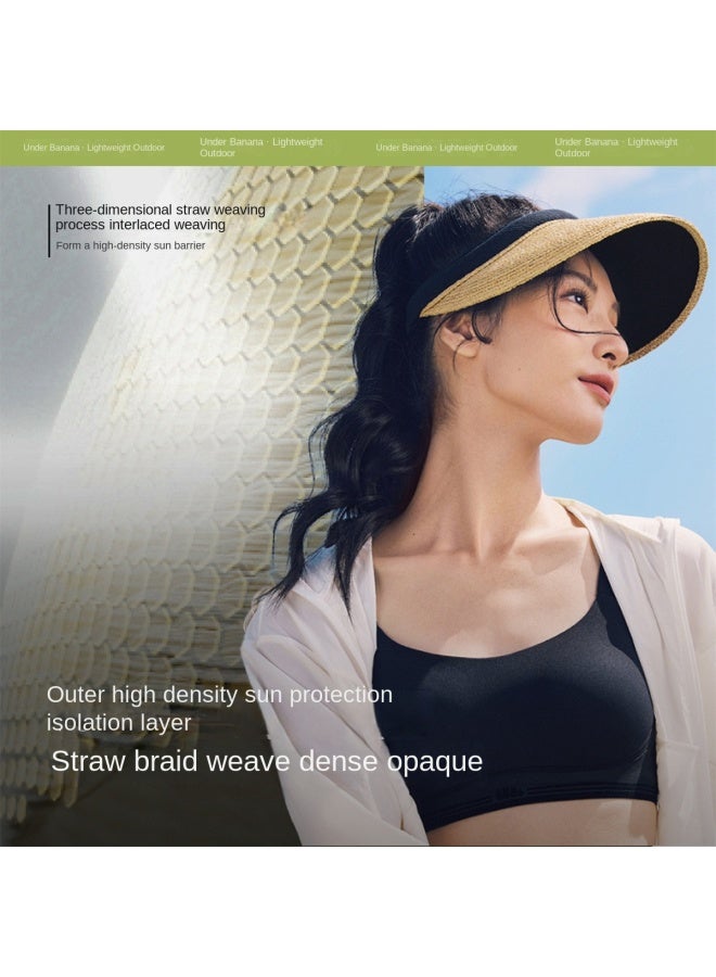 دبل 【حماية مزدوجة من الشمس】قبعة الشمس النسائية ذات القمة المفتوحة باللون الأسود الهلامي للربيع والصيف، تمنع الضوء والحرارة، قبعة شمس متعددة الاستخدامات للسفر - Image 3