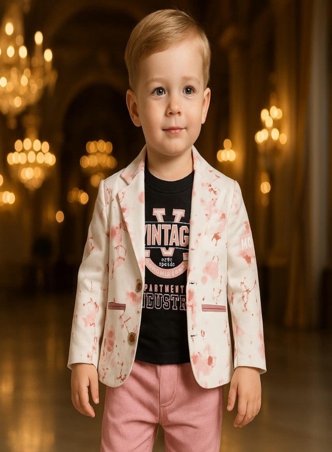 Nuwishtek Baby Boys 3-Piece Outfit Set | Cotton Full Sleeve Blazer, Printed T-Shirt & Stylish Pants For Kids & Toddlers (Pink, 6 to 12 months) - Image 3