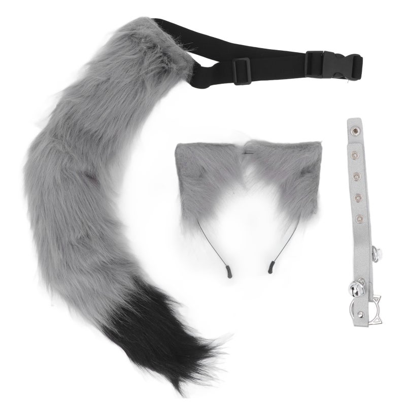 Gray Cat Ears Headband: Adjustable Soft Faux Fur - Bendable Wolf Tail With Wire - Comfortable Cosplay Set For Halloween Costume Party, Anime Cosplay, Adults And Children - Image 5