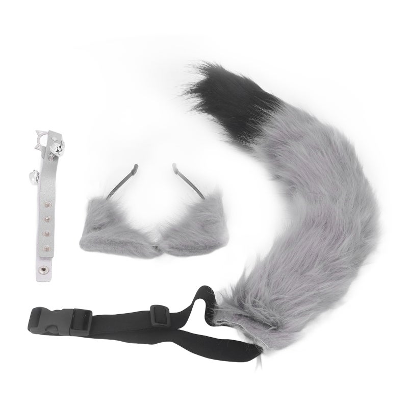 Gray Cat Ears Headband: Adjustable Soft Faux Fur - Bendable Wolf Tail With Wire - Comfortable Cosplay Set For Halloween Costume Party, Anime Cosplay, Adults And Children - Image 1