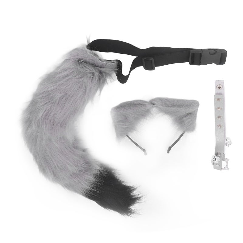 Gray Cat Ears Headband: Adjustable Soft Faux Fur - Bendable Wolf Tail With Wire - Comfortable Cosplay Set For Halloween Costume Party, Anime Cosplay, Adults And Children - Image 2