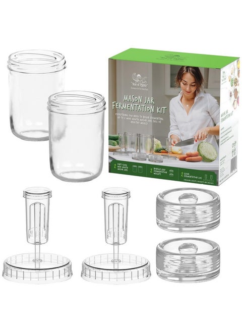 Year of Plenty Ferment Kit - 2 Fermenting Mason Jars, 2 Fermentation Weights & 2 Fermenting Lids