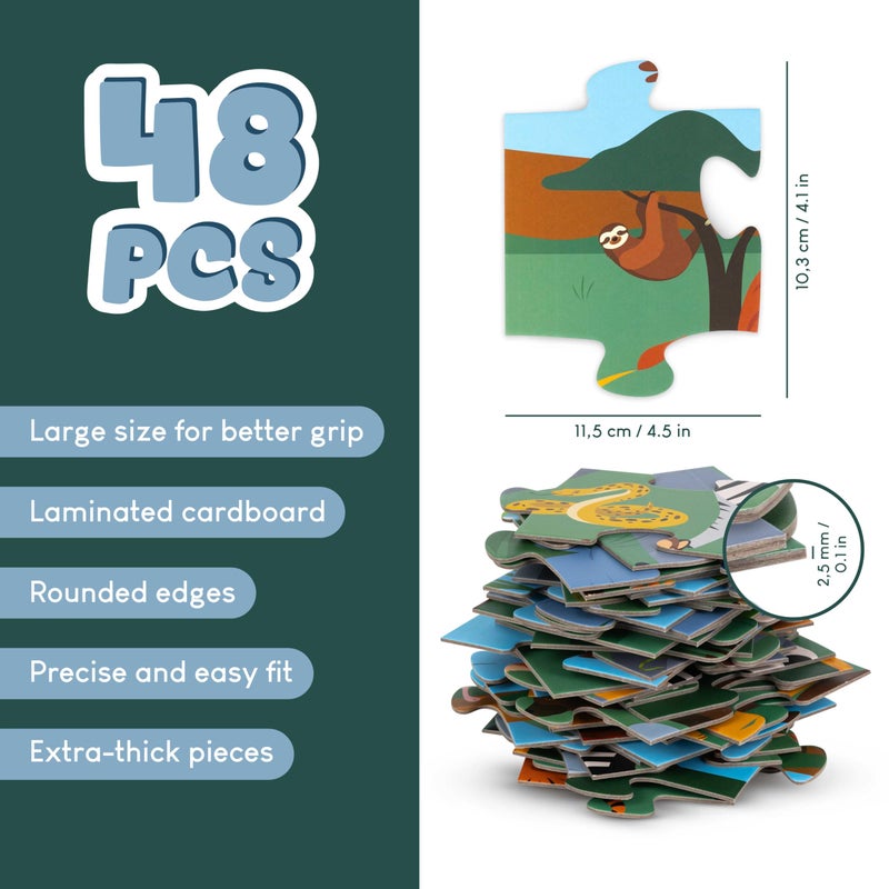 BONNYCO Giant Floor Puzzles for Kids of Jungle Animals with 48 Large Pieces. Safari Jumbo Puzzle 36.2 x 24.4 in, Gifts for Boys and Girls, Educational Kids Toys Ages 2-8 - Image 3