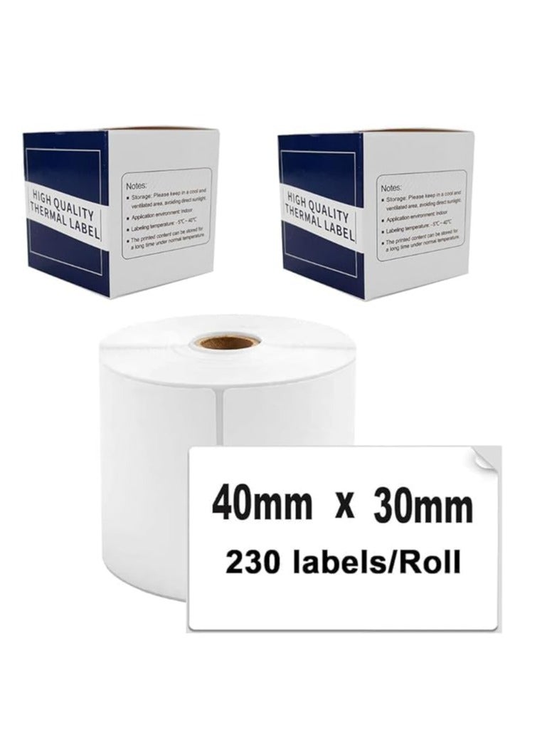 Label rolls for M110/M110S/M120/M200/M220 Bluetooth Label Printers - Black on White Sticker Labels (40 x 30 mm 230 labels) 2 x