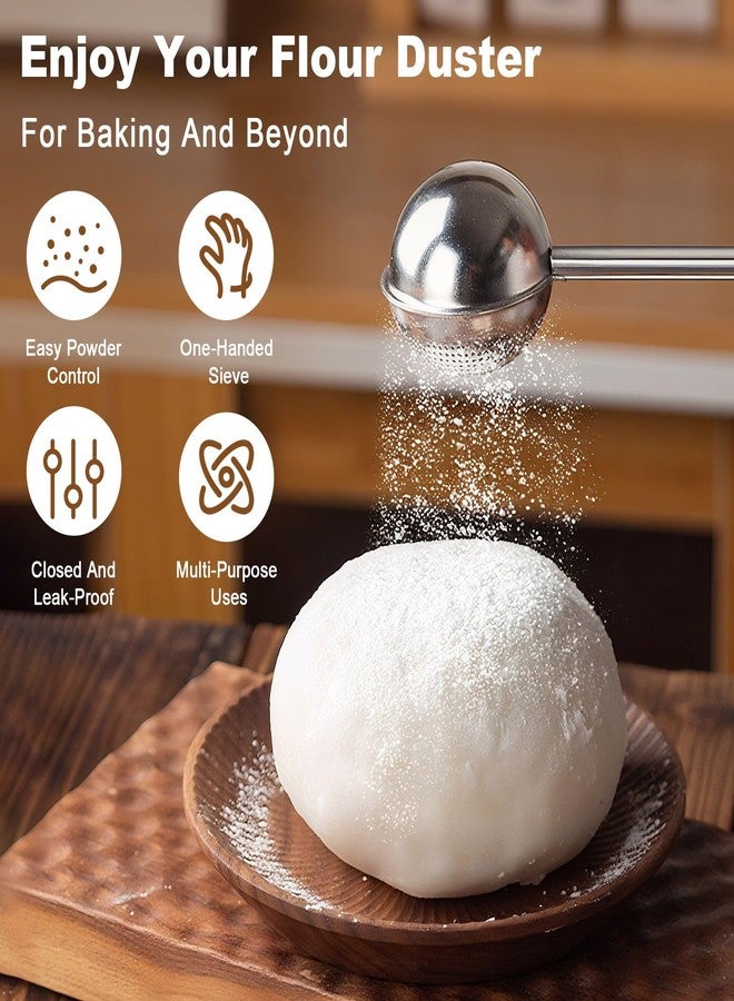 Muopay Powdered Sugar Shaker Duster, 2 PCS Sifter for Baking, Flour Duster for Baking, 304 Stainless Steel Powdered Sugar Spring Duster for Baking, Spring-operated Handle for Sugar Flour and Spices - Image 3