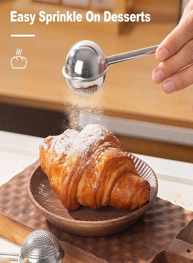 Muopay Powdered Sugar Shaker Duster, 2 PCS Sifter for Baking, Flour Duster for Baking, 304 Stainless Steel Powdered Sugar Spring Duster for Baking, Spring-operated Handle for Sugar Flour and Spices - Image 4