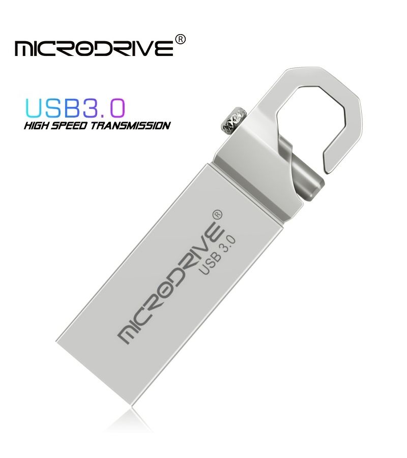 فلاشة USB 3.0 عالية السرعة مصنوعة من المعدن، سعة 64 جيجابايت، بلون فضي، بتصميم مزود بمشبك - Image 1