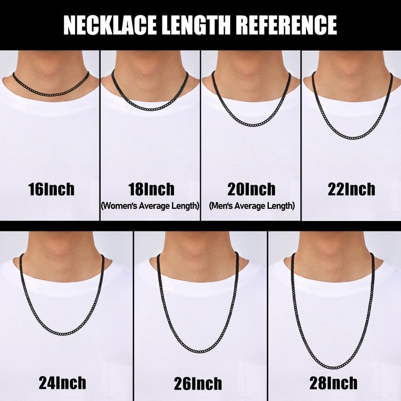 Fiusem قلادة سلسلة كوبانية من الفولاذ المقاوم للصدأ، 18 بوصة، للجنسين، سوداء - Image 3