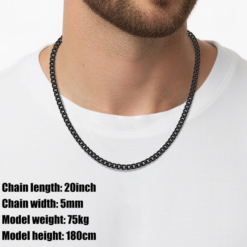 Fiusem قلادة سلسلة كوبانية من الفولاذ المقاوم للصدأ، 18 بوصة، للجنسين، سوداء - Image 2