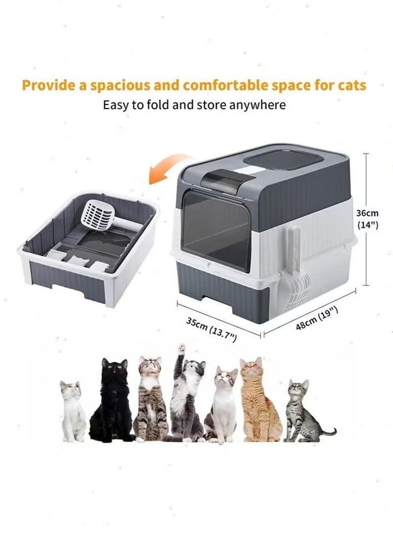 Cat Litter Box with Scoop, Foldable Closed Large Cat Litter Box with Lid, Anti-Splash Proof Closed Cat Litter Box for Big Cats, Easy to Clean & Leak-Proof Design - Image 3