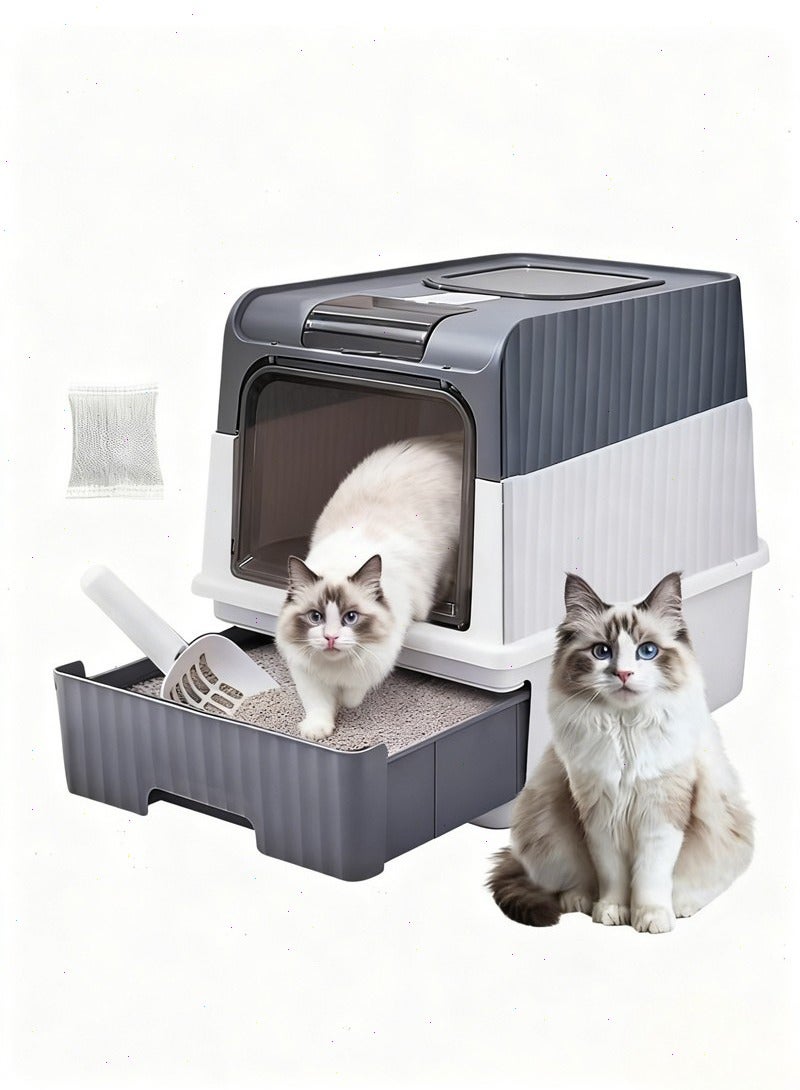 Cat Litter Box with Scoop, Foldable Closed Large Cat Litter Box with Lid, Anti-Splash Proof Closed Cat Litter Box for Big Cats, Easy to Clean & Leak-Proof Design - Image 5