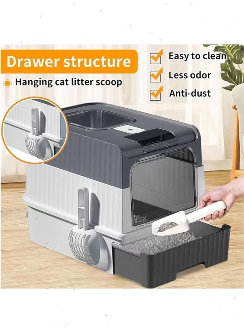 Cat Litter Box with Scoop, Foldable Closed Large Cat Litter Box with Lid, Anti-Splash Proof Closed Cat Litter Box for Big Cats, Easy to Clean & Leak-Proof Design - Image 4