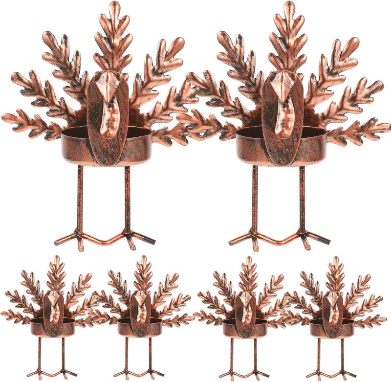 6pcs Iron Turkey Candle Holders Set, Desktop Table Candlestick Decor for Thanksgiving Centerpiece, Metal Candle Stand for Candlelight Dinner and Home Decoration - Image 1