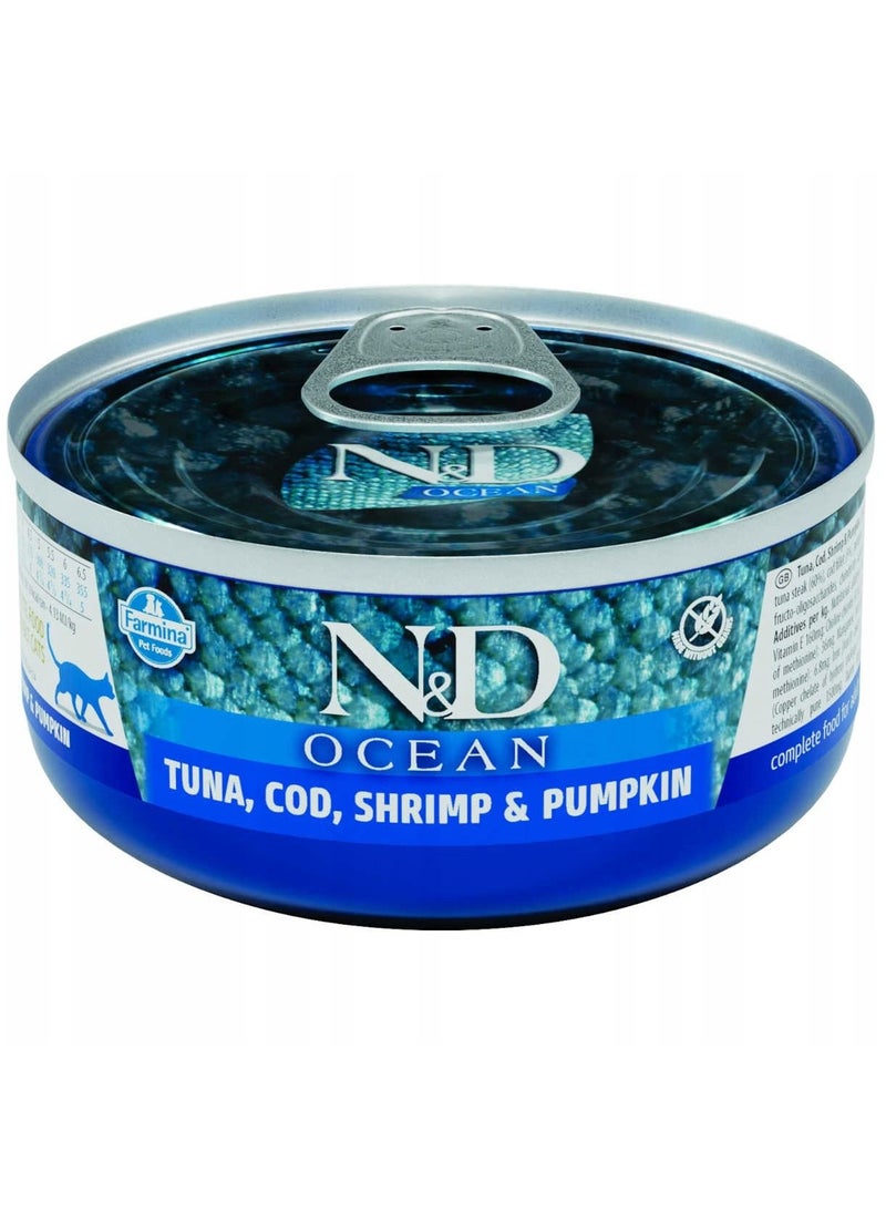 Farmina Ocean Tuna, Cod, Shrimp & Pumpkin Adult Cat Wet Food 12x70g 