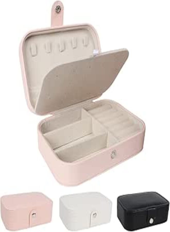 FOME Jewelry Box Organizer, Double Layer PU Leather Small Jewellery Organiser PU Leather Travel Jewelry Box for Rings Earrings Necklace Bracelets Jewelry Gift for Women Girls