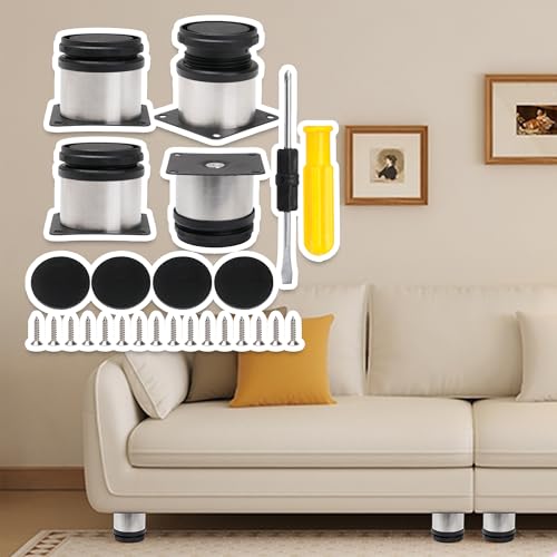 BQLZR Furniture Cabinet Metal Legs Adjustable Stainless Steel Kitchen Feet Round Black and Silver 50 x 50mm Pack of 4 - Image 2