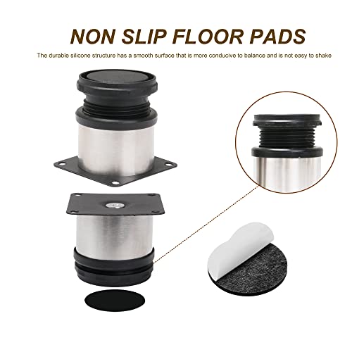 BQLZR Furniture Cabinet Metal Legs Adjustable Stainless Steel Kitchen Feet Round Black and Silver 50 x 50mm Pack of 4 - Image 3