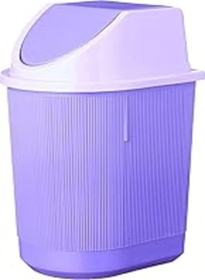 Lamsa Plast Trash Bin with Swing Cover, 26 x 26 x 45 cm - Purple and Off White