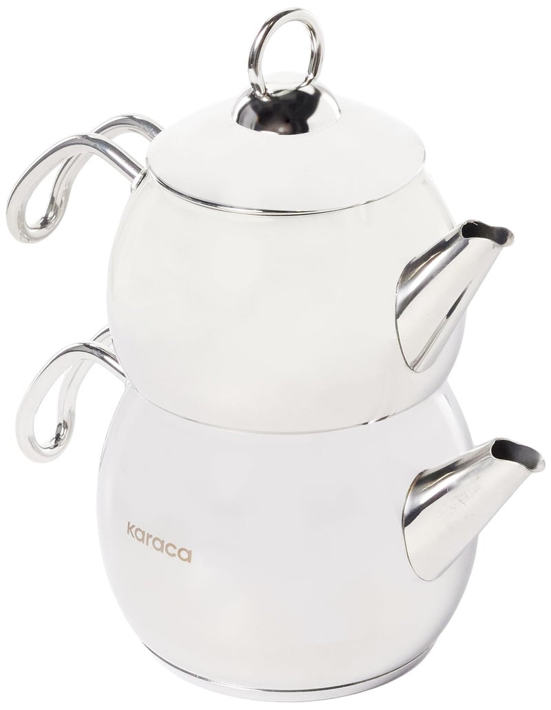 Karaca Adelya Stainless Steel Induction Teapot Set with 0.65L Teapot & 1.1L Tea Kettle, Traditional Turkish Tea Set Brewing System, Dishwasher Safe, Silver - Image 4