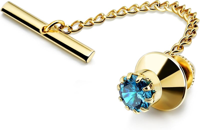 HAWSON Mens Tie Tack with Chain Round Crystal Wedding Business Accessories - Image 1