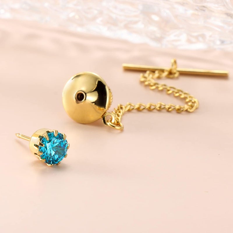 HAWSON Mens Tie Tack with Chain Round Crystal Wedding Business Accessories - Image 5