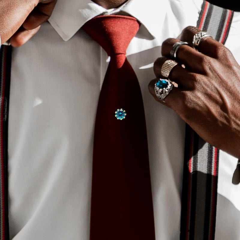 HAWSON Mens Tie Tack with Chain Round Crystal Wedding Business Accessories - Image 3