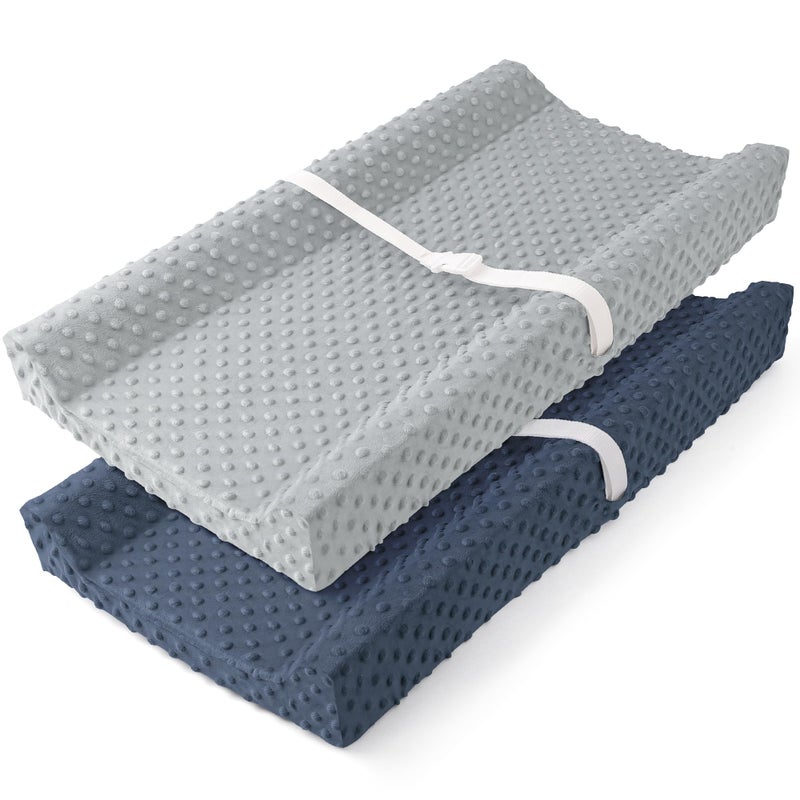Susurration 2Pack Changing Pad Covers Super Soft Minky Dots Plush Changing Table Covers 33x17x7in Breathable Changing Pad Sheets for Unisex Baby Girls and Boys (Grey&Blue) - Image 1