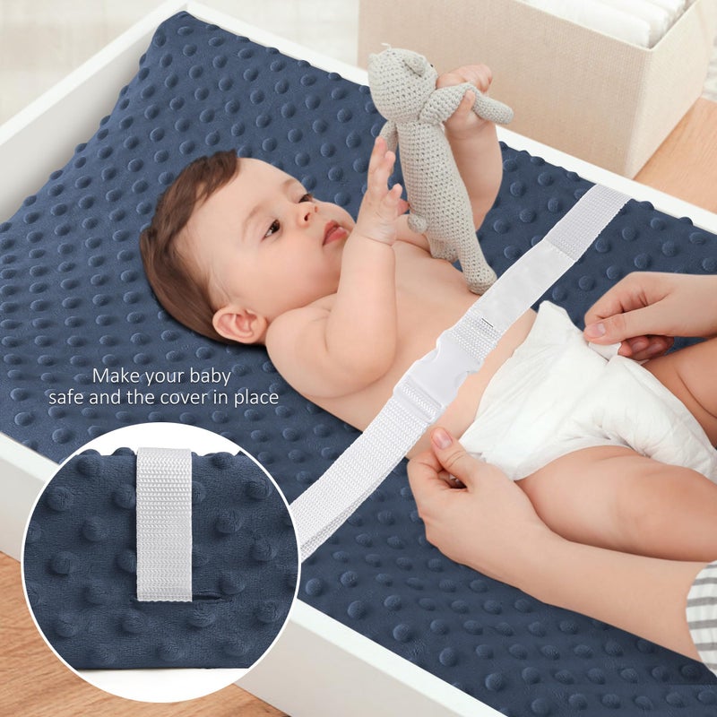 Susurration 2Pack Changing Pad Covers Super Soft Minky Dots Plush Changing Table Covers 33x17x7in Breathable Changing Pad Sheets for Unisex Baby Girls and Boys (Grey&Blue) - Image 3