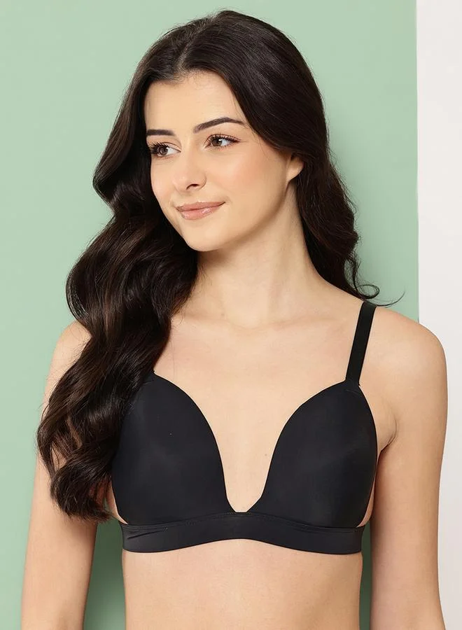 Leading Lady Black Solid Lightly Padded Non Wired Plunge Bra