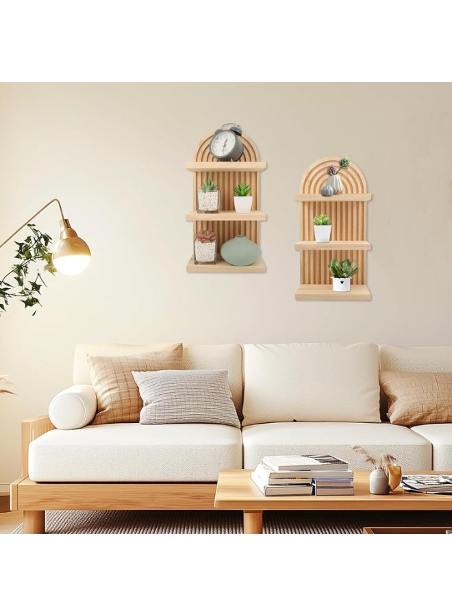 XiuWoo 2-Pcs Boho Wood Wall Hanging Shelves, 2-Tier Arch Decor Shelf, Home Floating Storage Shelf, Bohemian Display Shelving, Wall Decor Rack for Home, Office - Image 3