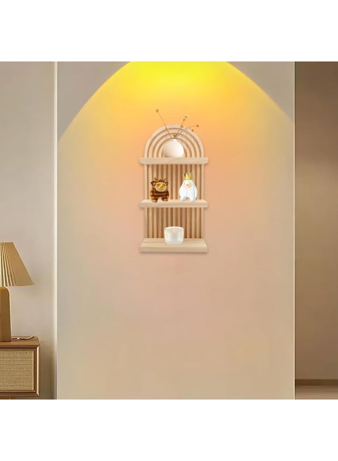 XiuWoo 2-Pcs Boho Wood Wall Hanging Shelves, 2-Tier Arch Decor Shelf, Home Floating Storage Shelf, Bohemian Display Shelving, Wall Decor Rack for Home, Office - Image 4