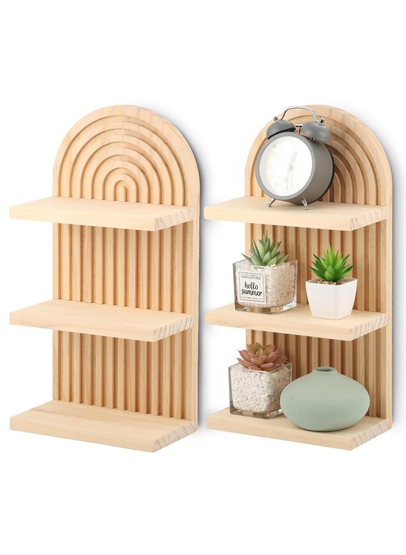 XiuWoo 2-Pcs Boho Wood Wall Hanging Shelves, 2-Tier Arch Decor Shelf, Home Floating Storage Shelf, Bohemian Display Shelving, Wall Decor Rack for Home, Office - Image 1