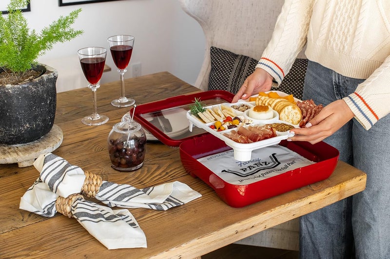 Fancy Panz صينية خضار شاروترية - 9 أقسام مرتفعة - تناسب صينية تقديم الطعام الكلاسيكية/المميزة المرتفعة - لوح شاروترية محمول مع غطاء - مصنوع في الولايات المتحدة الأمريكية من أساسيات الاستضافة - Image 2