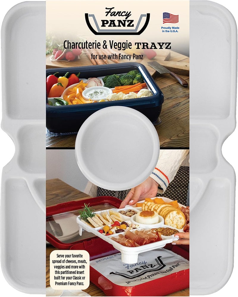 Fancy Panz صينية خضار شاروترية - 9 أقسام مرتفعة - تناسب صينية تقديم الطعام الكلاسيكية/المميزة المرتفعة - لوح شاروترية محمول مع غطاء - مصنوع في الولايات المتحدة الأمريكية من أساسيات الاستضافة - Image 1