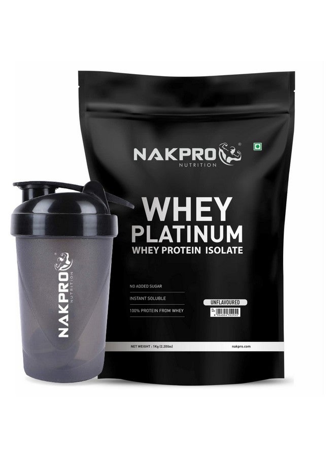 NAKPRO مسحوق بروتين واي معزول 100% من ناك برو بلاتينيوم مع زجاجة خلط | مسحوق مكمل بروتين واي سهل الهضم للرجال والنساء والرياضيين (بدون نكهة، 1 كجم + زجاجة خلط 500 مل) - Image 1