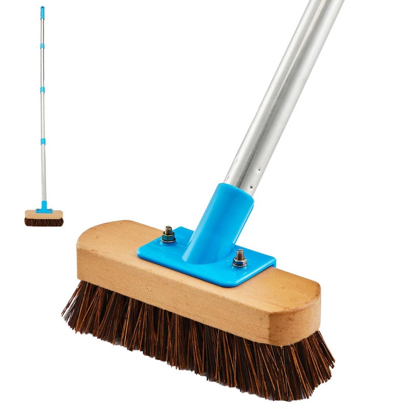 YONILL Heavy Duty Deck Brush with Long Handle 60 Floor Scrub Brush with Stiff Natural Palmyra Bristles Outdoor Scrubber Brushes for Cleaning Rough Surface Concrete Floor Patio Garden Sidewalk