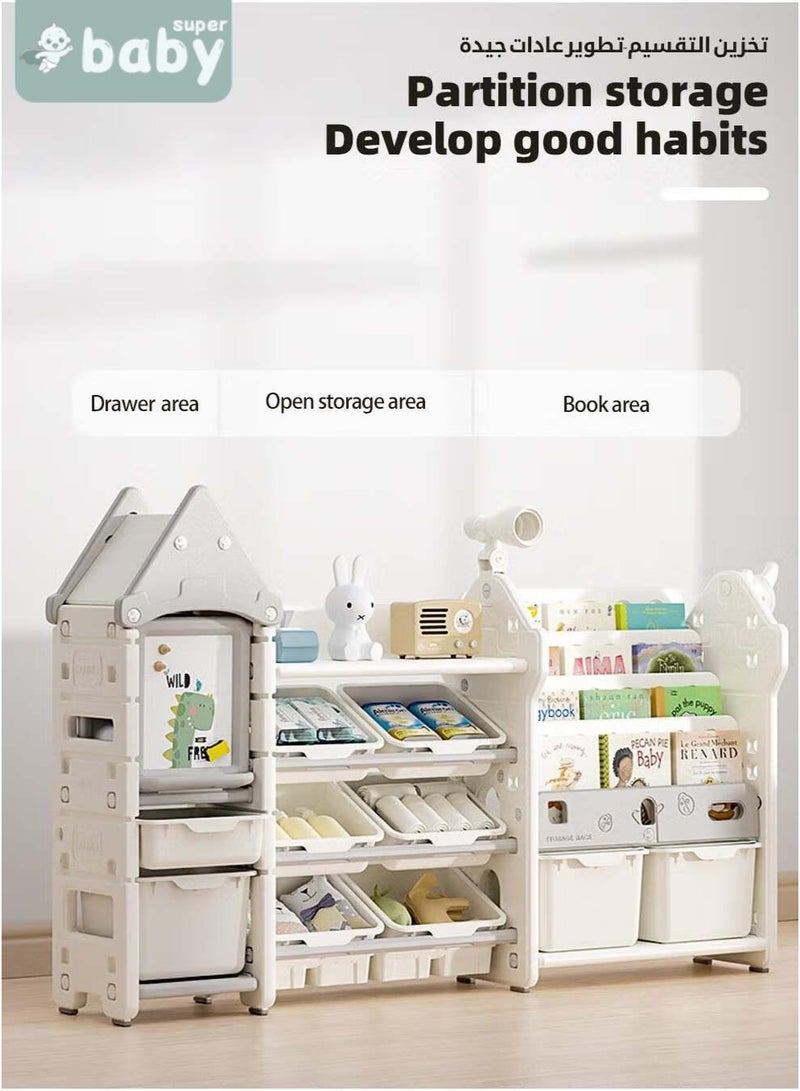 SuperBaby Children Deluxe Storage Organizer Set - Kids Bookshelf With Multi-Layer Toy Storage Rack, Storage Drawers, Drawing Board, Multi Boxes, PP Material With Large Capacity - Image 2
