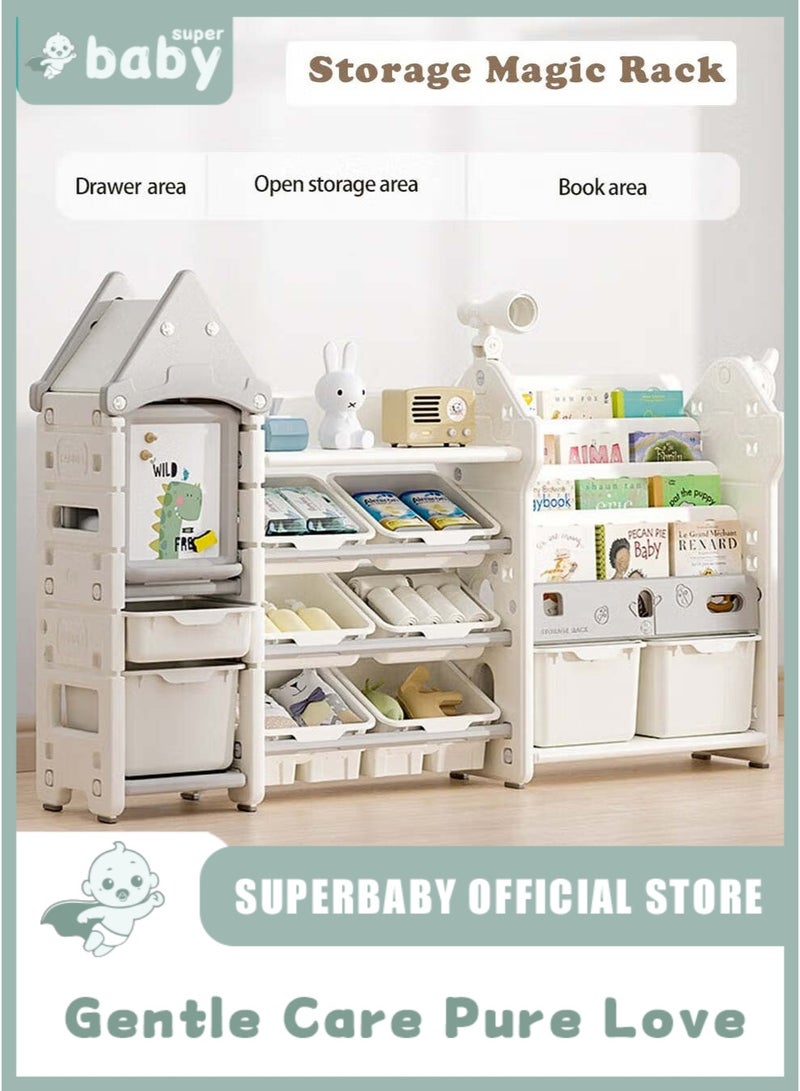 SuperBaby Children Deluxe Storage Organizer Set - Kids Bookshelf With Multi-Layer Toy Storage Rack, Storage Drawers, Drawing Board, Multi Boxes, PP Material With Large Capacity - Image 1