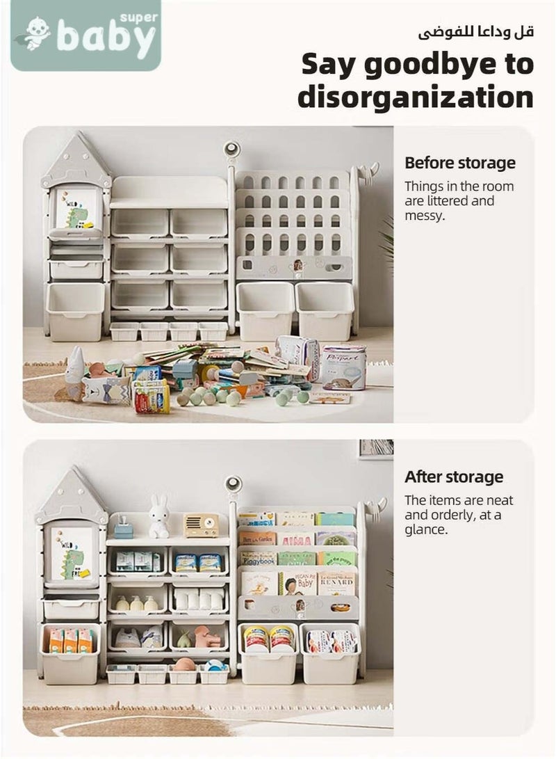 SuperBaby Children Deluxe Storage Organizer Set - Kids Bookshelf With Multi-Layer Toy Storage Rack, Storage Drawers, Drawing Board, Multi Boxes, PP Material With Large Capacity - Image 3