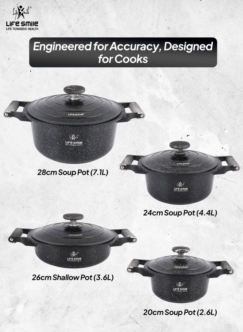 Life Smile 8pc Non Stick Cookware set - Granite Pots and Pans set ,100% PFOA FREE - Casseroles,Cookwares with Bakelite Knob & Handles, Induction Base Cooking Set include 20/24/28cm Soup Pot & 26cm Shallow Pot - Image 3