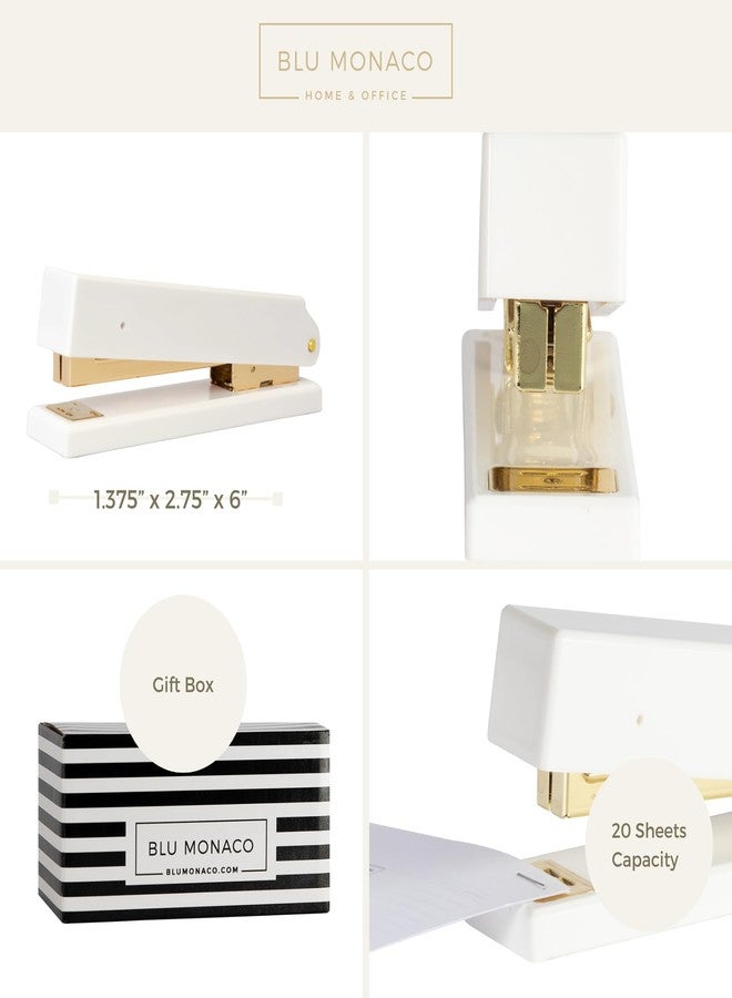 Blu Monaco White and Gold Stapler - Chic Desk Stapler with Smooth Metal Mechanism - Stylish Gold Office Stapler for Home, School, and Work - Aesthetic White Office Supplies for Modern Desks - Image 5