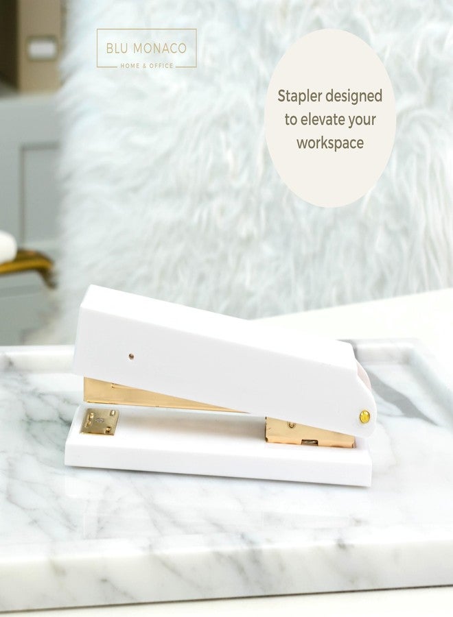 Blu Monaco White and Gold Stapler - Chic Desk Stapler with Smooth Metal Mechanism - Stylish Gold Office Stapler for Home, School, and Work - Aesthetic White Office Supplies for Modern Desks - Image 2