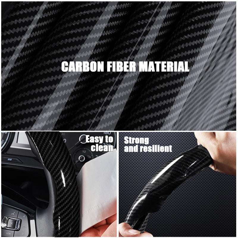 Aimato Car Steering Wheel Cover, 3 Piece Bright Carbon Fiber Steering Wheel Covers, Non-Slip Steering Wheel Cover Protector, Great Grip, Universal Car Accessories Decoration for 14.5-15 inch (Black) - Image 4