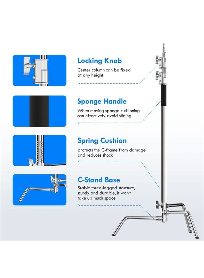 EMART Photography C Stand with Boom Arm, 10ft/300cm Adjustable Heavy Duty Light Cstand with 4.2ft/128cm Holding Arm, 2 Pieces Grip Head for Video Reflector, Moonlight, Softbox - Image 1